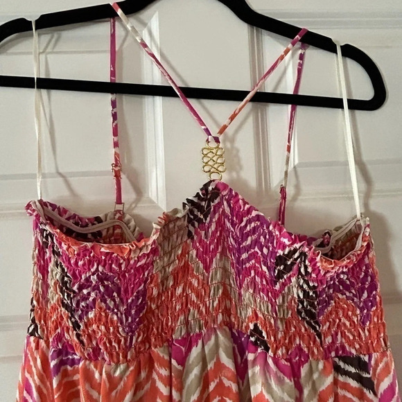 Trina Turk Silk Halter Ruched Maxi Dress Ruffle bottom NEW Size 12 - Picture 2 of 10